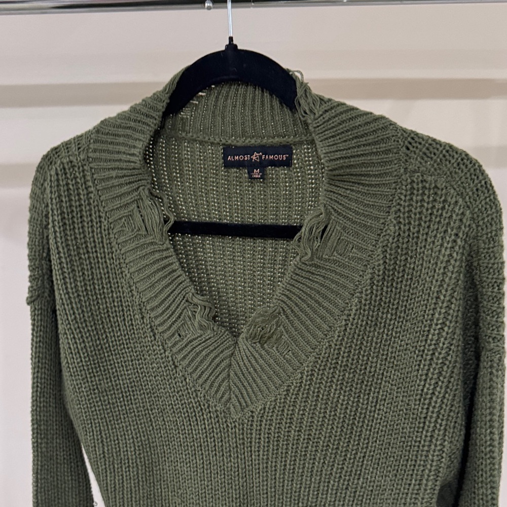 Almost Famous Sage Green V-Neck Sweater